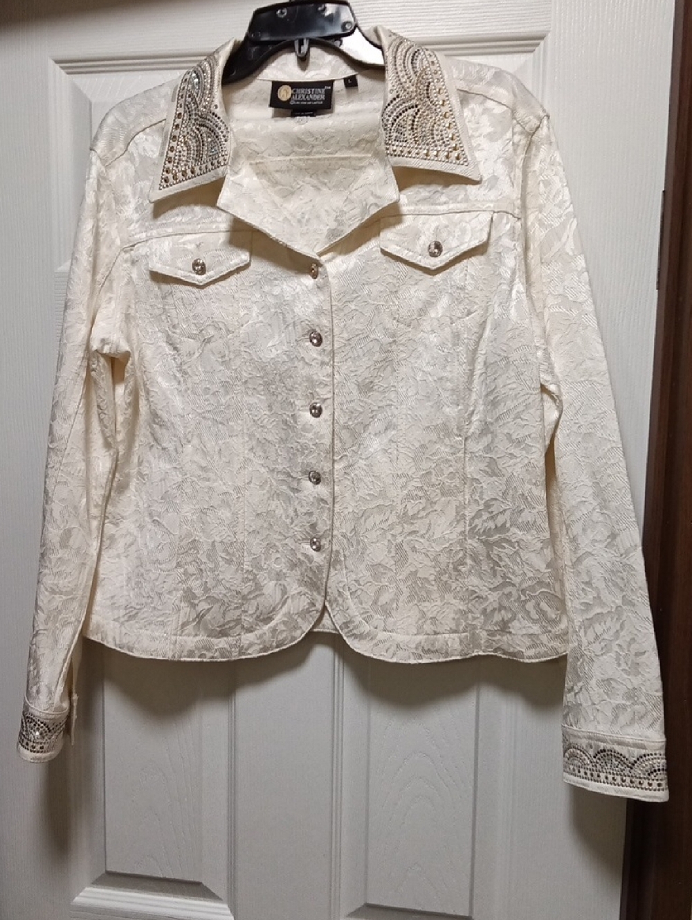 Christine Alexander Ivory Lace Embroidered-Collar Jacket